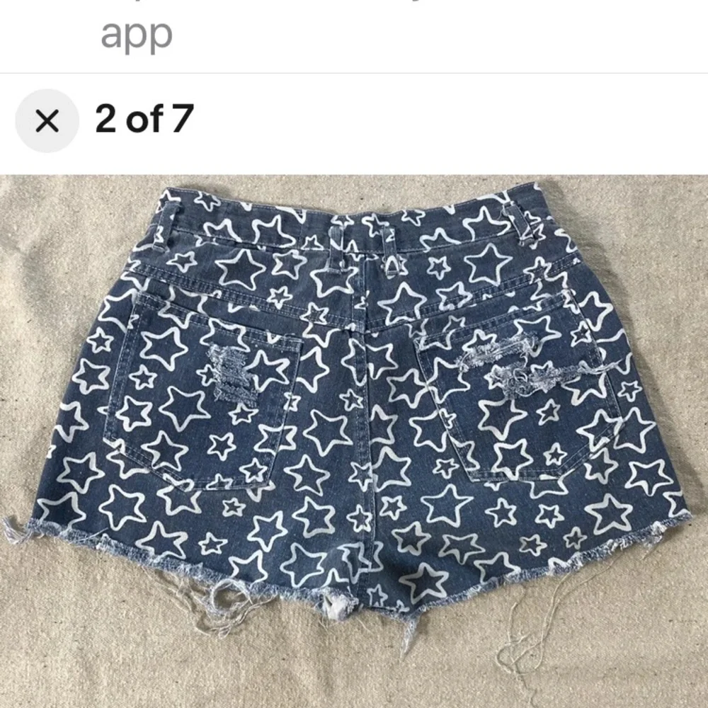Vintage Star Print high waist Denim mom Jean Cut Off Shorts Distressed Women’s M